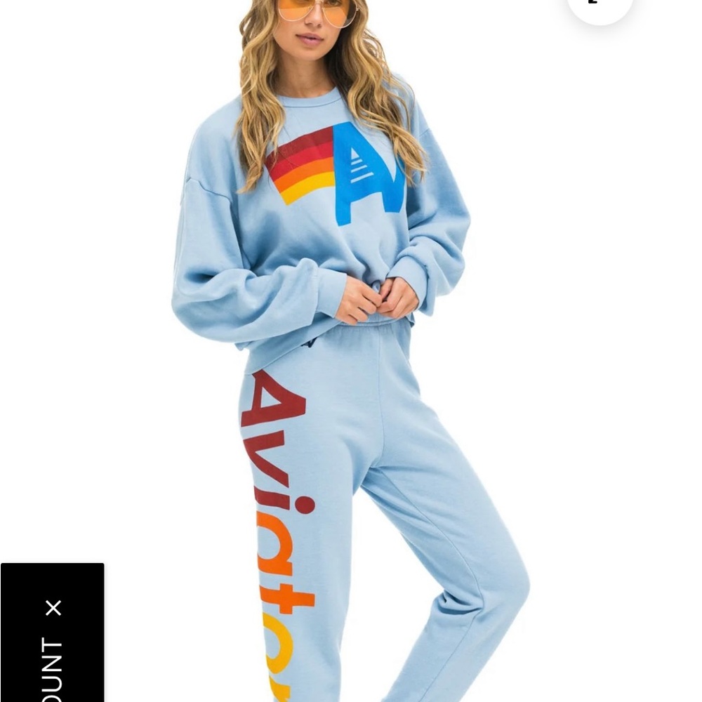 Aviator Nation Light blue Sweatpants with Rainbow Detail